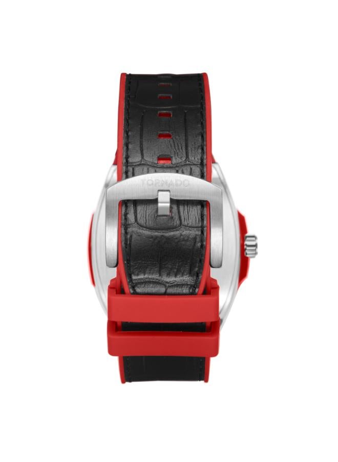 TORNADO Men's Leather-rubber fusion straps (genuine leather on top, rubber underside) Analog Watch T25301-SLBBR - 44 mm - Image 3