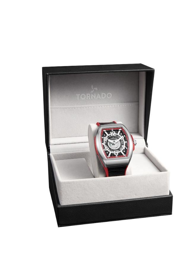 TORNADO Men's Leather-rubber fusion straps (genuine leather on top, rubber underside) Analog Watch T25301-SLBBR - 44 mm - Image 4