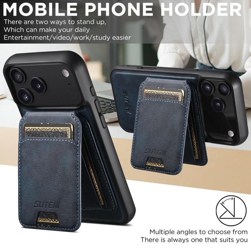 سوتين جراب هاتف جلدي مغناطيسي مع حامل للبطاقات لهاتف iPhone 17 Pro Max M5 من Magsafe (أزرق) - Image 3