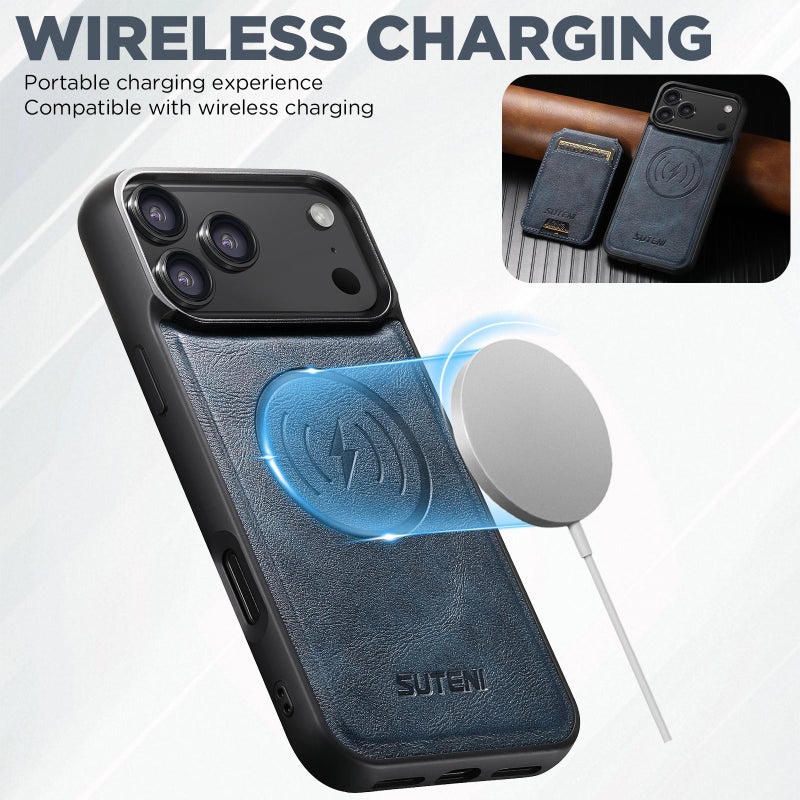 سوتين جراب هاتف جلدي مغناطيسي مع حامل للبطاقات لهاتف iPhone 17 Pro Max M5 من Magsafe (أزرق) - Image 5