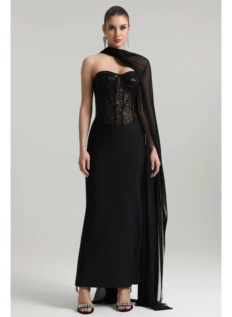 Bella Barnett  Dodou Strapless Cape Sequin Bandage Maxi Dress for Women | Best Price UAE