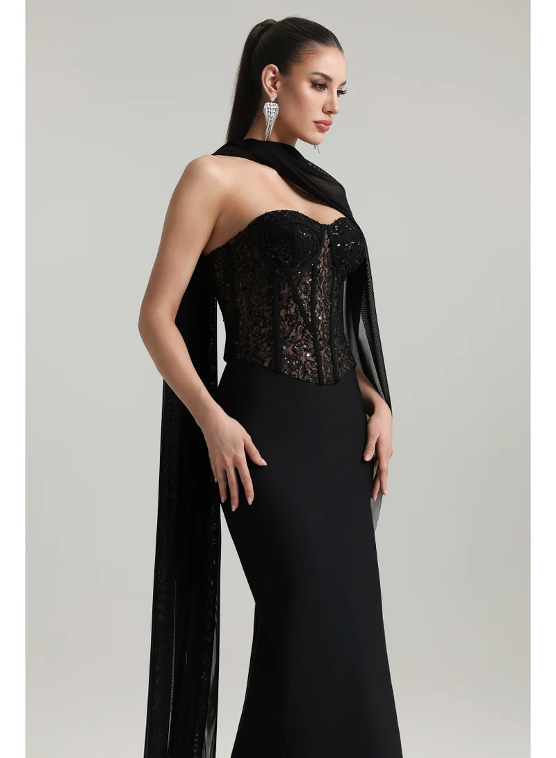 Bella Barnett  Dodou Strapless Cape Sequin Bandage Maxi Dress for Women | Best Price UAE