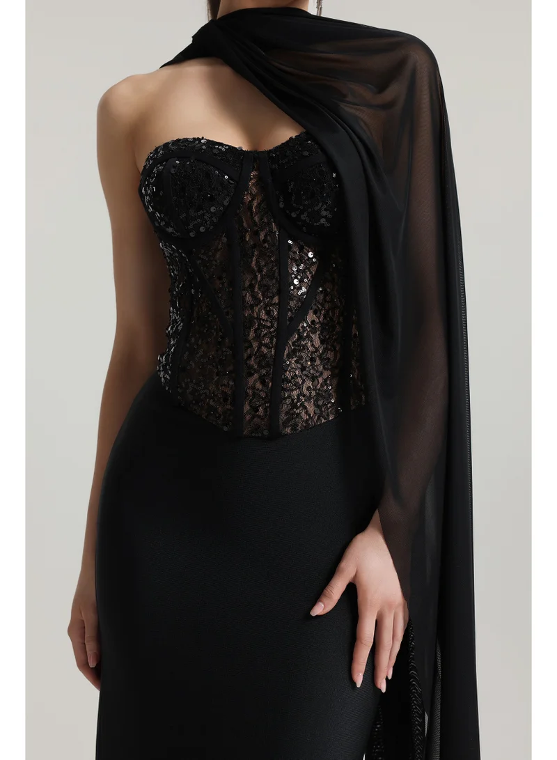 Bella Barnett  Dodou Strapless Cape Sequin Bandage Maxi Dress for Women | Best Price UAE