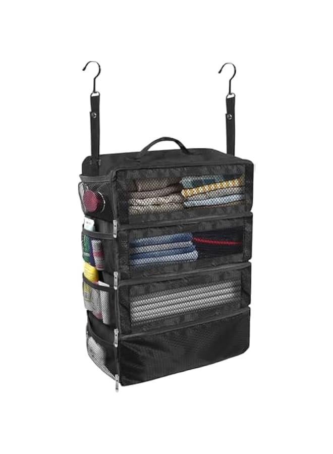 HOOKOR Suitcase Organizer, Hanging Travel Organizer, Portable Hanging Travel Shelves Bag, Carry on Closet for Clothes, Collapsible Hanging Packing Cubes for Carry on Suitcase ﻿ (Black) - Image 1