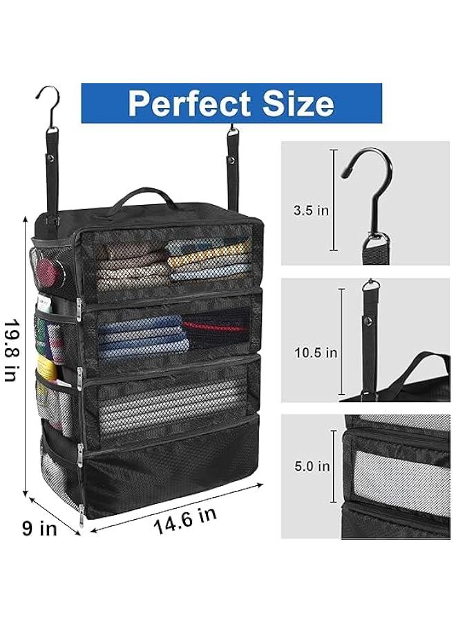 HOOKOR Suitcase Organizer, Hanging Travel Organizer, Portable Hanging Travel Shelves Bag, Carry on Closet for Clothes, Collapsible Hanging Packing Cubes for Carry on Suitcase ﻿ (Black) - Image 2