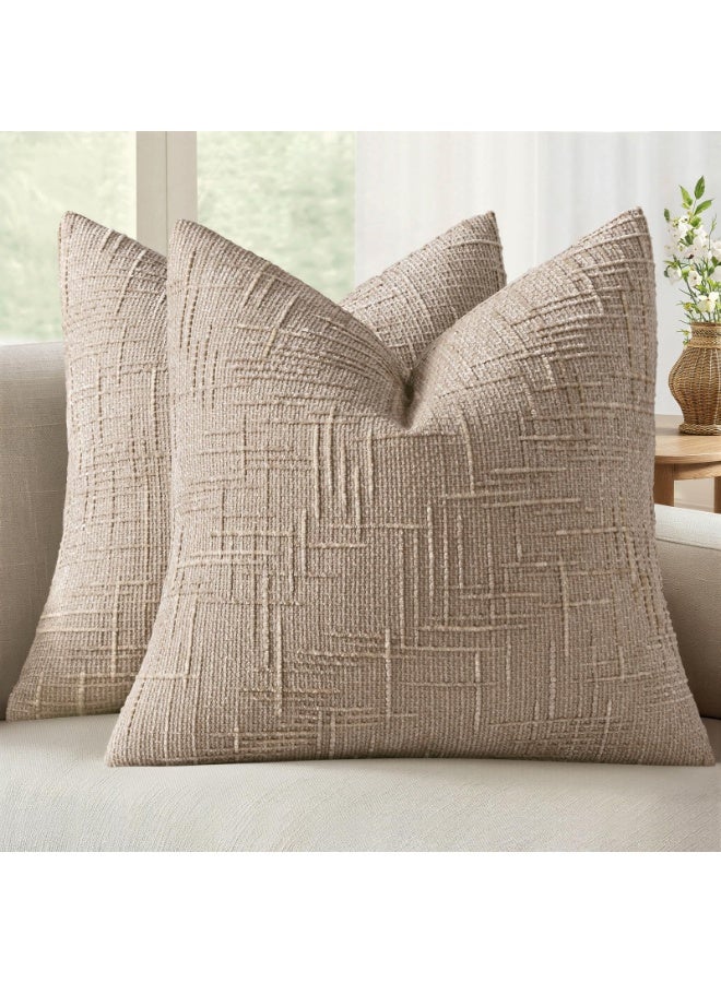 Textured Cushion Cover Thick Chenille Decorative Pillows Oatmeal 18x18 Inch 45x45CM Set of 2 Modern Boho Farmhouse Home Decor Neutral Throw Pillow Covers for Couch Sofa Living Room Bedroom - Image 1