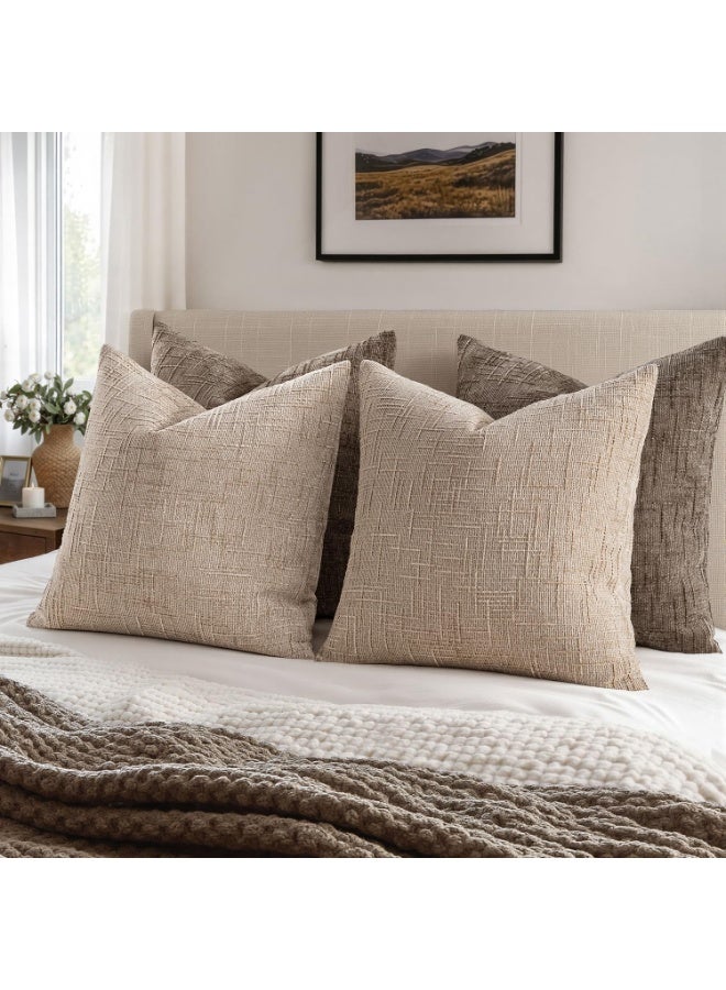 Textured Cushion Cover Thick Chenille Decorative Pillows Oatmeal 18x18 Inch 45x45CM Set of 2 Modern Boho Farmhouse Home Decor Neutral Throw Pillow Covers for Couch Sofa Living Room Bedroom - Image 5