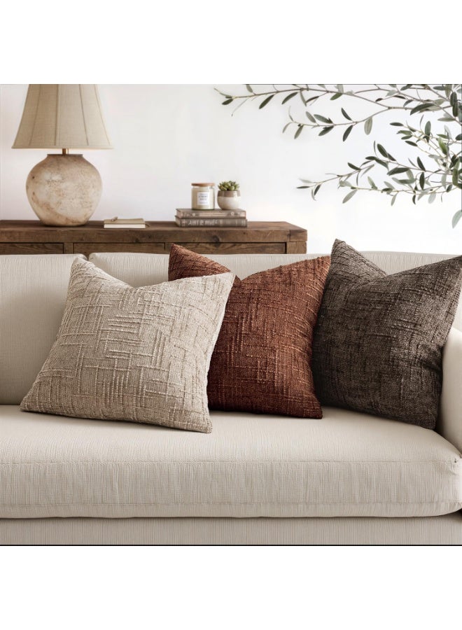 Textured Cushion Cover Thick Chenille Decorative Pillows Oatmeal 18x18 Inch 45x45CM Set of 2 Modern Boho Farmhouse Home Decor Neutral Throw Pillow Covers for Couch Sofa Living Room Bedroom - Image 4