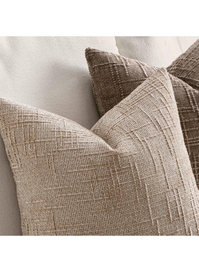 Textured Cushion Cover Thick Chenille Decorative Pillows Oatmeal 18x18 Inch 45x45CM Set of 2 Modern Boho Farmhouse Home Decor Neutral Throw Pillow Covers for Couch Sofa Living Room Bedroom - Image 3