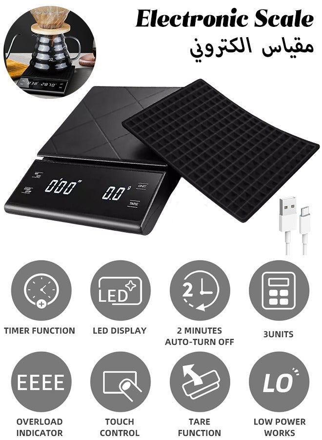 MITOYO Digital Coffee Scale - LED Electronic Kitchen Scale - Food Scale - USB Rechargeable - 5kg/0.1g  - Image 1