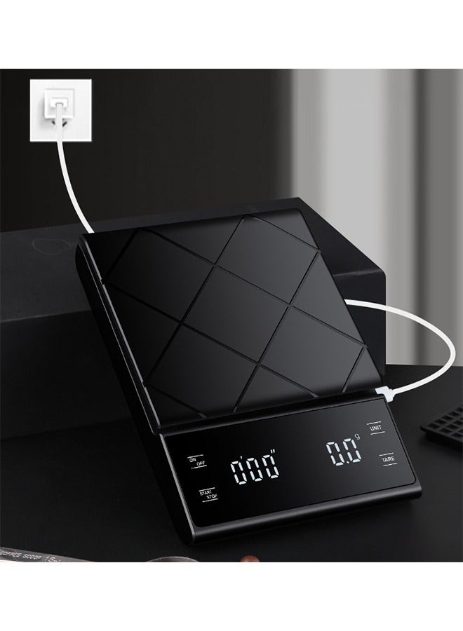 ميزان قهوة رقمي - ميزان مطبخ إلكتروني LED - ميزان طعام - USB قابل لإعادة الشحن - 3 كجم / 0.3 جم