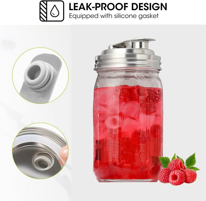 CHOULULUED Mason Jar Pour Spout Lid Stainless Steel,Pour Spout Flip Cap Lids for Mason Jars,No Rust Leaking Proof for Home Brewing Fruit Fermenting Drinks Airtight(2PCS) (Regular Mouth) - Image 5