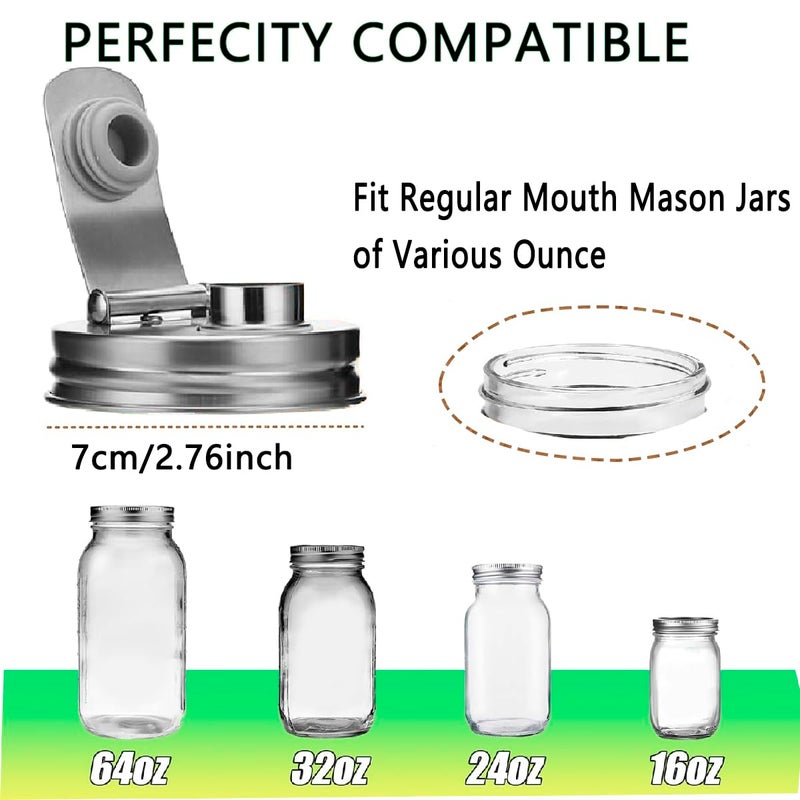 CHOULULUED Mason Jar Pour Spout Lid Stainless Steel,Pour Spout Flip Cap Lids for Mason Jars,No Rust Leaking Proof for Home Brewing Fruit Fermenting Drinks Airtight(2PCS) (Regular Mouth) - Image 3
