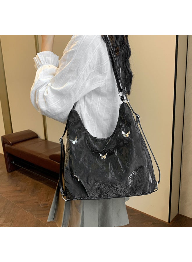 Large Capacity Women's Backpack 2025 Trendy Design Commuter Multi-Functional Double Shoulder Single Shoulder Crossbody Bag-Color:black Without Pendant - Image 1