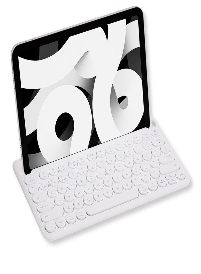 ماكالي لوحة مفاتيح ماكالي بلوتوث للأجهزة اللوحية | لوحة مفاتيح لاسلكية لأجهزة iPad mini/Air/Mini وiPhone (متعددة الأجهزة، مزودة بحامل مدمج، قابلة لإعادة الشحن) سهلة الاستخدام وجذابة وقابلة للحمل - أبيض - Image 1