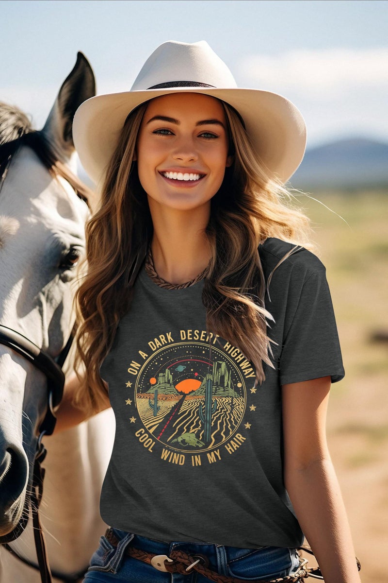 TAOHONG Adventure Shirts Women Retro Desert Highway T-Shirt Funny Nature Graphic Tee Casual Short Sleeve Tee Tops - Image 3