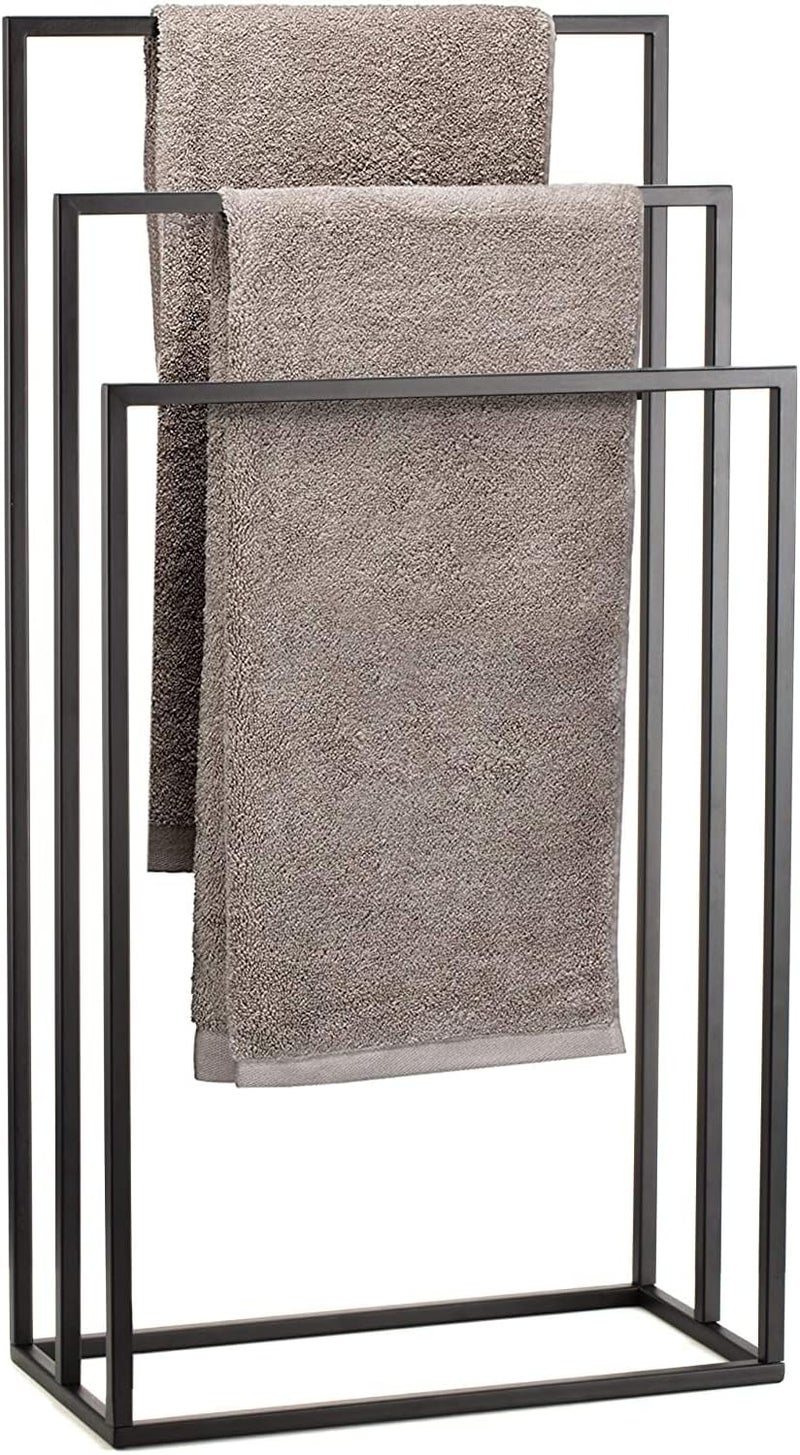 Sweet Furniture 48253 Black Metal Towel Rack 3 Towel Rails 43 x 80 x 20 cm Assembled Bathroom Bedroom Metal / Bathroom Organizer - Black - Image 1