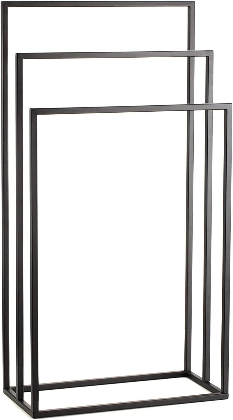 Sweet Furniture 48253 Black Metal Towel Rack 3 Towel Rails 43 x 80 x 20 cm Assembled Bathroom Bedroom Metal / Bathroom Organizer - Black - Image 2