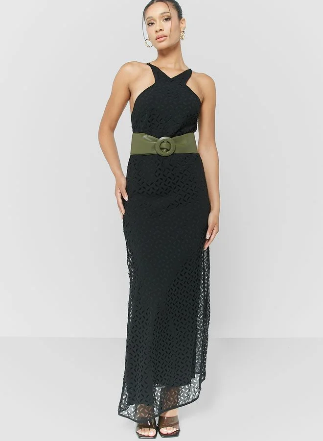TOPSHOP Textured Halter Maxi Dress
