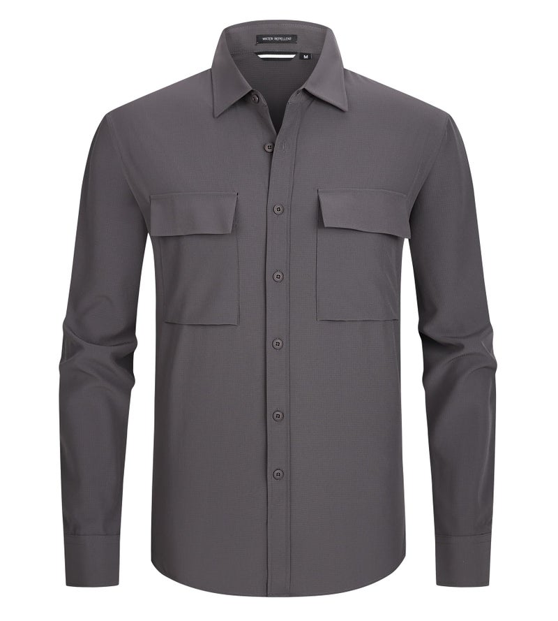 Alex Vando Mens Button Down Shirts Two Pockets Long Sleeve Casual Dress Shirt for Men,Charcoal,L - Image 3