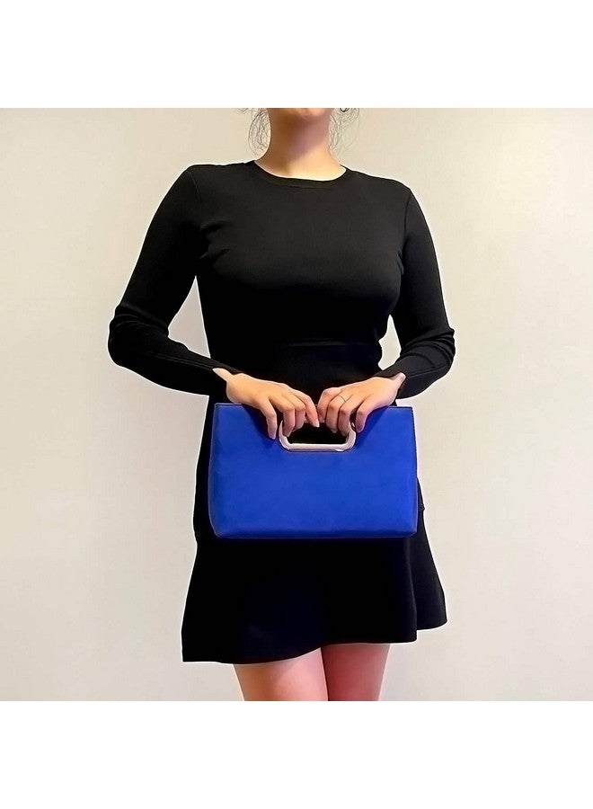 JNB Top Handle Faux Suede Clutch, Royal Blue - Image 3