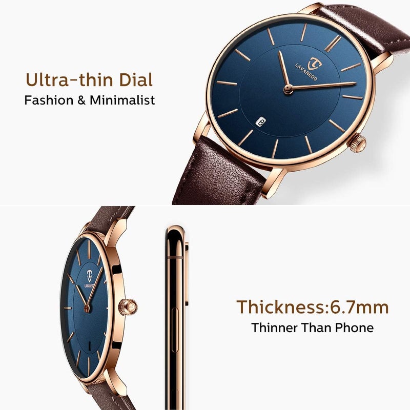 VTAIGE Watch, Mens Watch, Minimalist Fashion Simple Wrist Watch Analog Date with Leather Strap - Image 2