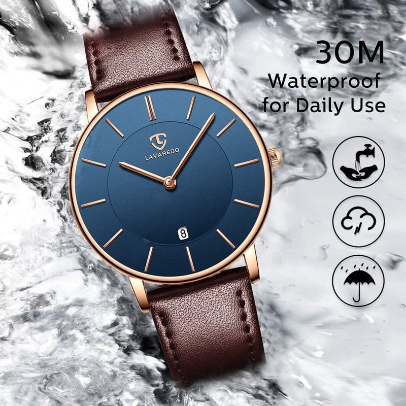 VTAIGE Watch, Mens Watch, Minimalist Fashion Simple Wrist Watch Analog Date with Leather Strap - Image 4