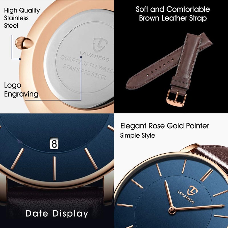 VTAIGE Watch, Mens Watch, Minimalist Fashion Simple Wrist Watch Analog Date with Leather Strap - Image 3