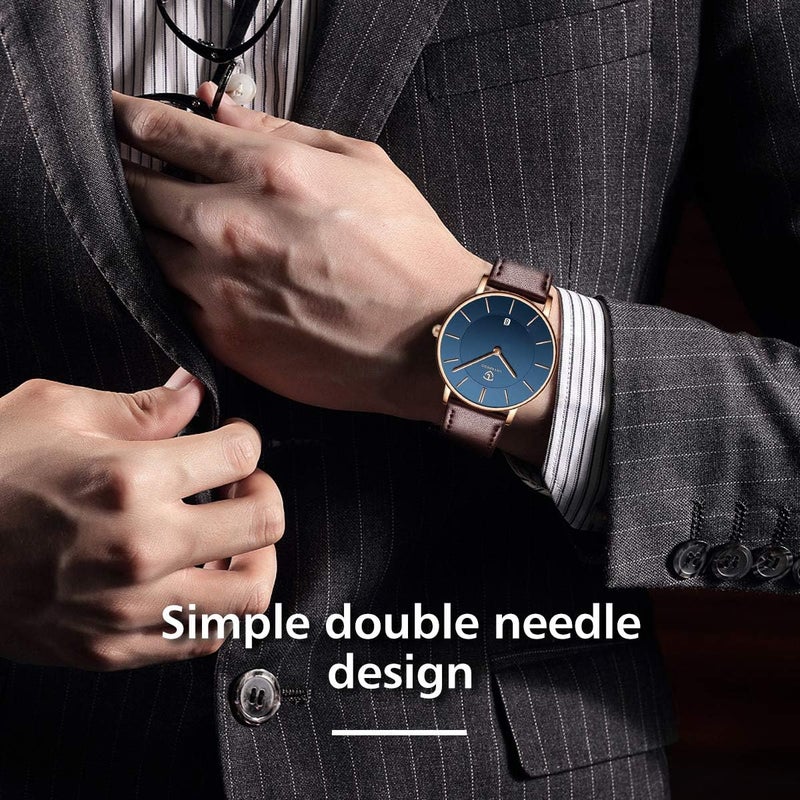 VTAIGE Watch, Mens Watch, Minimalist Fashion Simple Wrist Watch Analog Date with Leather Strap - Image 5