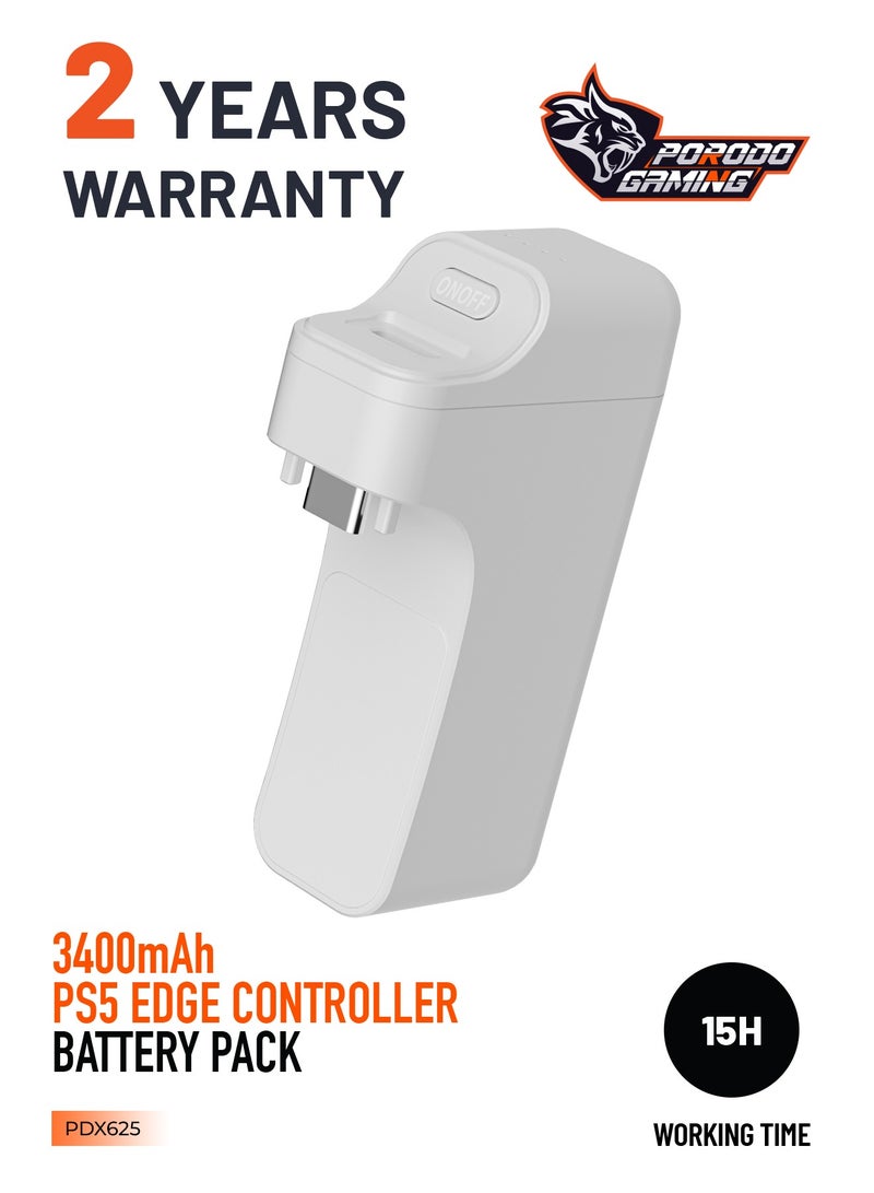 porodo Gaming PS5 Edge Gamepad Controller Back Battery 3400mah/PS5 Controller Charger - White - Image 1