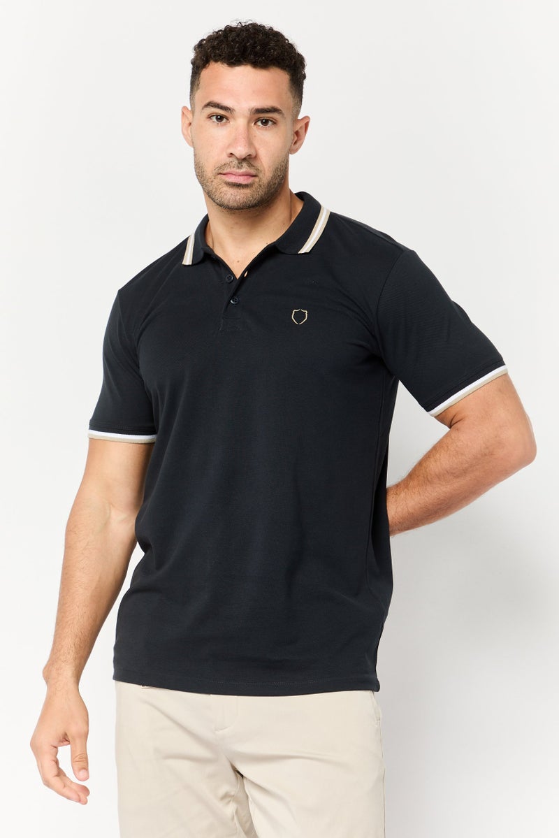 833 POLICE Men Regular Fit Short Sleeves Brand Logo Polo Shirt, Navy - Image 1