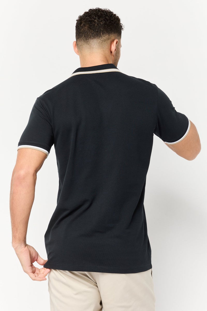 833 POLICE Men Regular Fit Short Sleeves Brand Logo Polo Shirt, Navy - Image 3