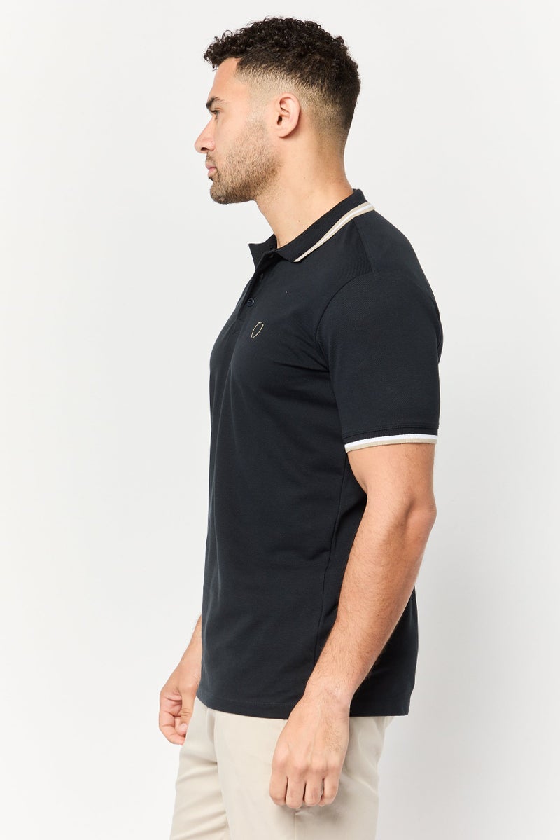 833 POLICE Men Regular Fit Short Sleeves Brand Logo Polo Shirt, Navy - Image 4