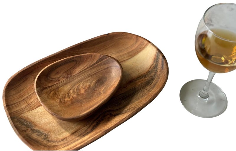 appeasy Acacia Wood | Cheese Platter|Serving Platter |Decorative Plate Tray|Wooden Platter for Serving Appetizers, Fruits, Snacks, Confectionary Products, Sweets, Dry Fruits (Set of 2) - Image 1