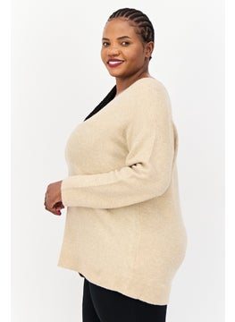 ESPRIT Women V-Neck Heather Sweater, Tan  - Image 2