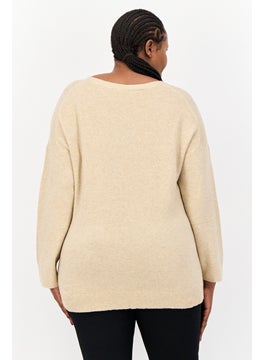 ESPRIT Women V-Neck Heather Sweater, Tan  - Image 3