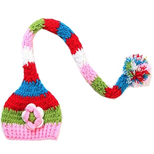 Kafeimali Baby Christmas Elf Long Tail Crochet Beanie Knit Hat Stocking Caps (Flower) - Image 3