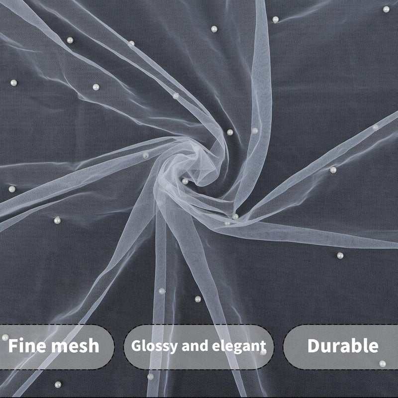 windforgecraft 2 Pcs Pearl Beaded Tulle Fabric Pearl Decor Wedding Table Cloths Rectangle Dessert Table Cloth White Table Cover Net Tulle Mesh Wedding Accessories for Reception Bridal Shower Tablecloth - Image 4