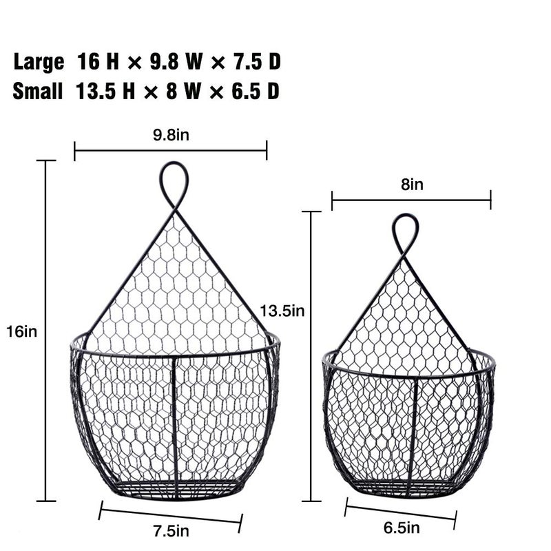 ERYTLLY Metal Fruit And Vegetable Storage Hanging Basket Wall Mounted, For Kitchen Black Wire Baskets for Flowers, Fruits and Veggies, - Set of 2 - Image 4