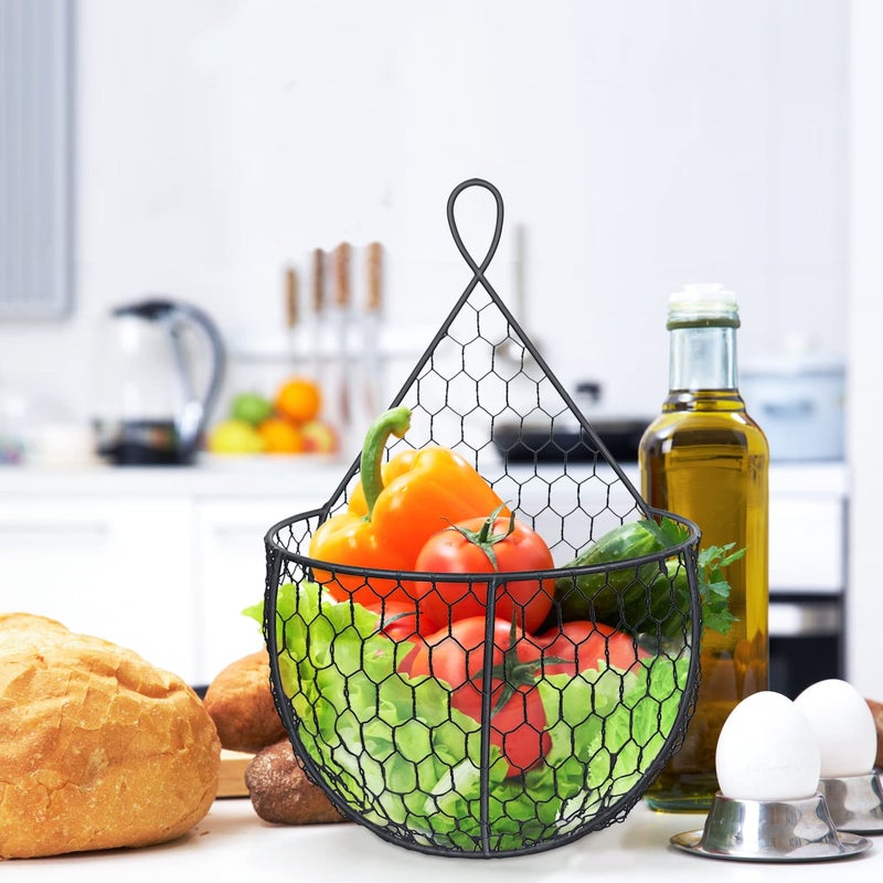 ERYTLLY Metal Fruit And Vegetable Storage Hanging Basket Wall Mounted, For Kitchen Black Wire Baskets for Flowers, Fruits and Veggies, - Set of 2 - Image 5