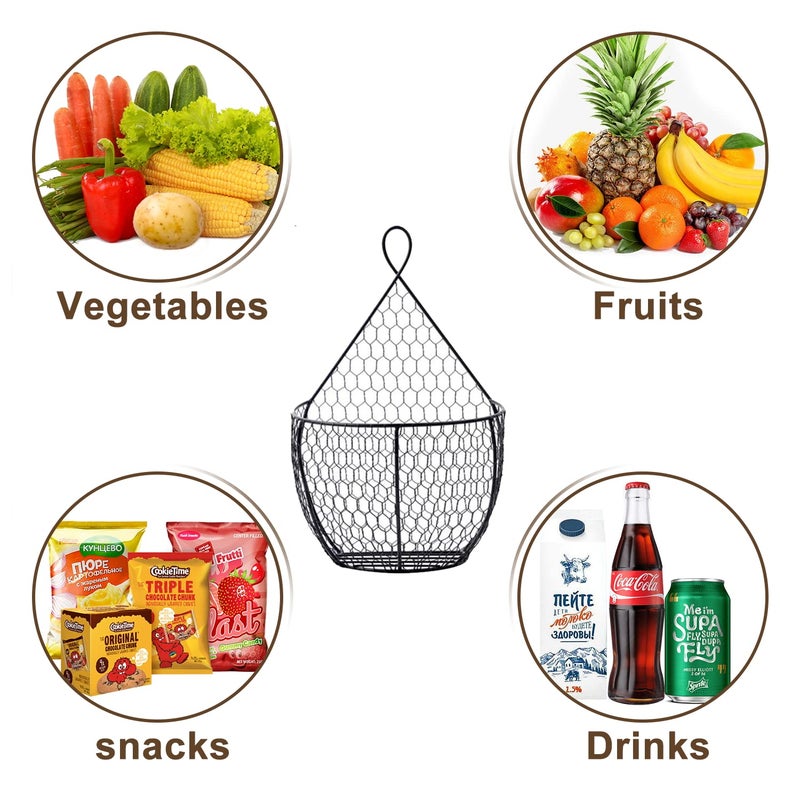 ERYTLLY Metal Fruit And Vegetable Storage Hanging Basket Wall Mounted, For Kitchen Black Wire Baskets for Flowers, Fruits and Veggies, - Set of 2 - Image 3