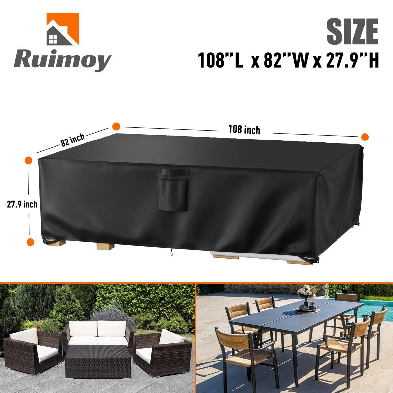 Ruimoy Patio Furniture Covers, Outdoor Furniture Cover Waterproof, General Purpose, Outside Table and Chair Covers, Heavy Duty 600D (108 Inch L x 82 Inch W x 27.9 Inch H) - Image 2