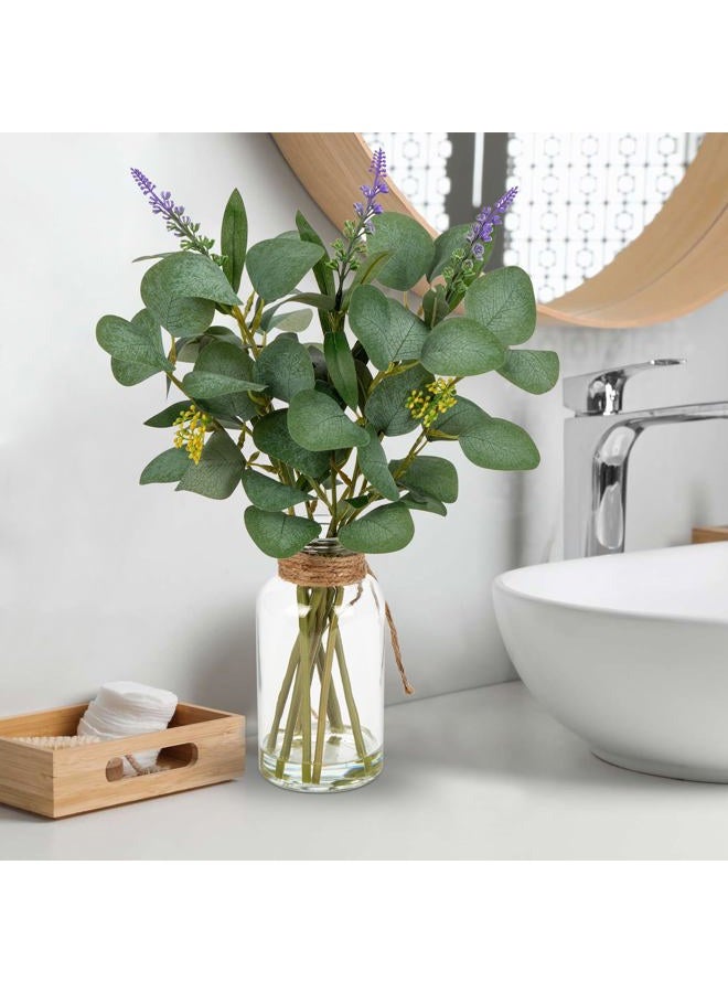 Briful Artificial Eucalyptus Stems in Glass Vase with Faux Water, 14" Fake Plant Eucalyptus with Lavender for Home Office Farmhouse Wedding Centerpiece Bathroom Décor - Image 3