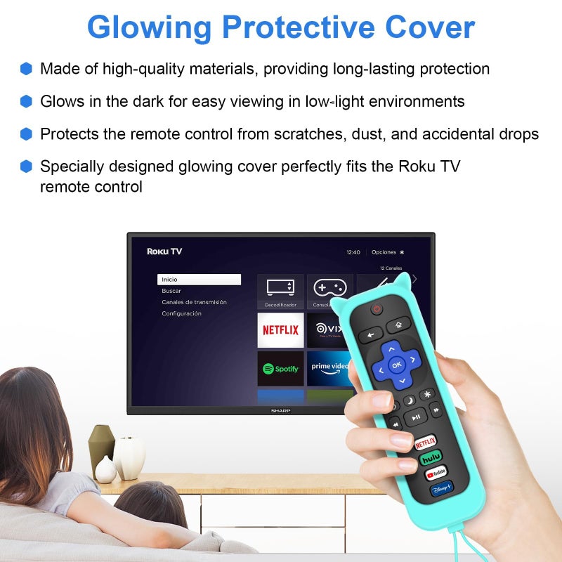 MOKEMAKE Remote for Roku TV & Cover for TCL Roku Remote, 2-Pack Remotes Replacement Cover Compatible with TCL Roku TV Remote, Replacement for Roku TV Remote (Blue) - Image 3