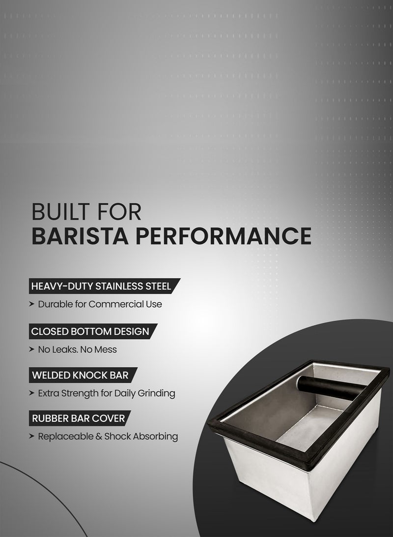 Rattleware Stainless Steel Knock Box (9.25""x5.5""x4"") – Heavy-Duty Espresso Knock Box with Welded Bar | Durable Grounds Container for Home or Commercial Coffee Setups | Trusted by Baristas - Image 2