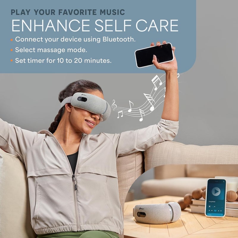 LifePro جهاز تدليك العين المحمول LifePro المؤهل لـ FSAHSA مع الحرارة والاهتزاز 4 أوضاع مهدئة لتدليك الضغط للمساعدة في تقليل الانتفاخ وجفاف العينين قناع صداع نصفي مدفأ قابل لإعادة الشحن مع موسيقى بلوتوث - Image 4