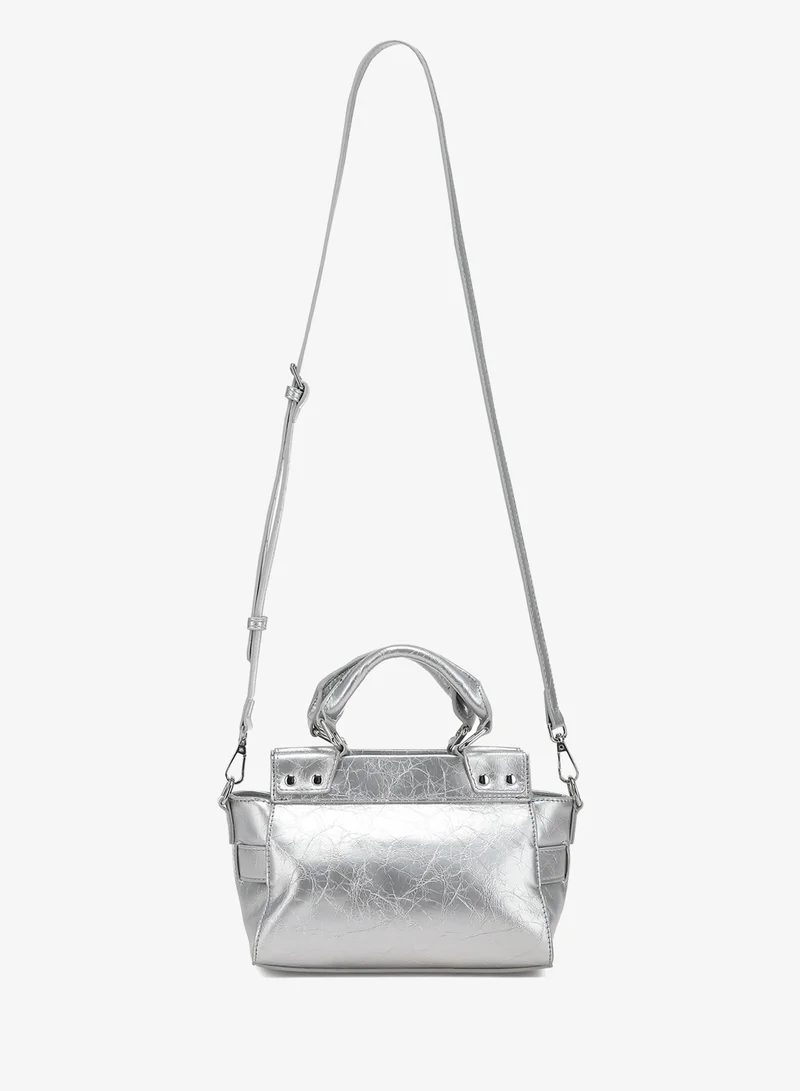 London Rag Buckle Detail Satchel Bag in Silver