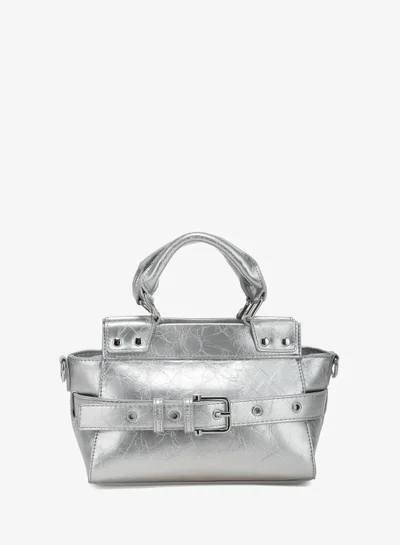 London Rag Buckle Detail Satchel Bag in Silver