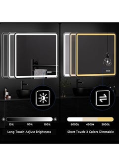 Vparty LED Bathroom Mirror with Backlit & Front Lights, Anti-Fog Makeup Mirror, 3 Color Temperature Dimmable Vanity Mirror, Waterproof, Memory Function, Horizontal/Vertical Mount, Modern LED Lighted Wall Mirror, Adjustable Brightness LED Vanity Mirror, Stylish Wall-Mounted Bathroom Mirror, Energy-Efficient LED Mirror for Bathroom (100 X 60 Cm)  - Image 3
