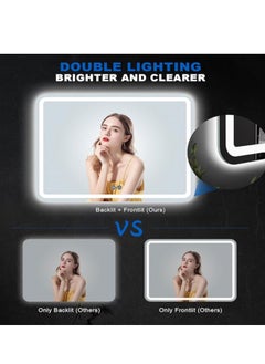 Vparty LED Bathroom Mirror with Backlit & Front Lights, Anti-Fog Makeup Mirror, 3 Color Temperature Dimmable Vanity Mirror, Waterproof, Memory Function, Horizontal/Vertical Mount, Modern LED Lighted Wall Mirror, Adjustable Brightness LED Vanity Mirror, Stylish Wall-Mounted Bathroom Mirror, Energy-Efficient LED Mirror for Bathroom (100 X 60 Cm)  - Image 4